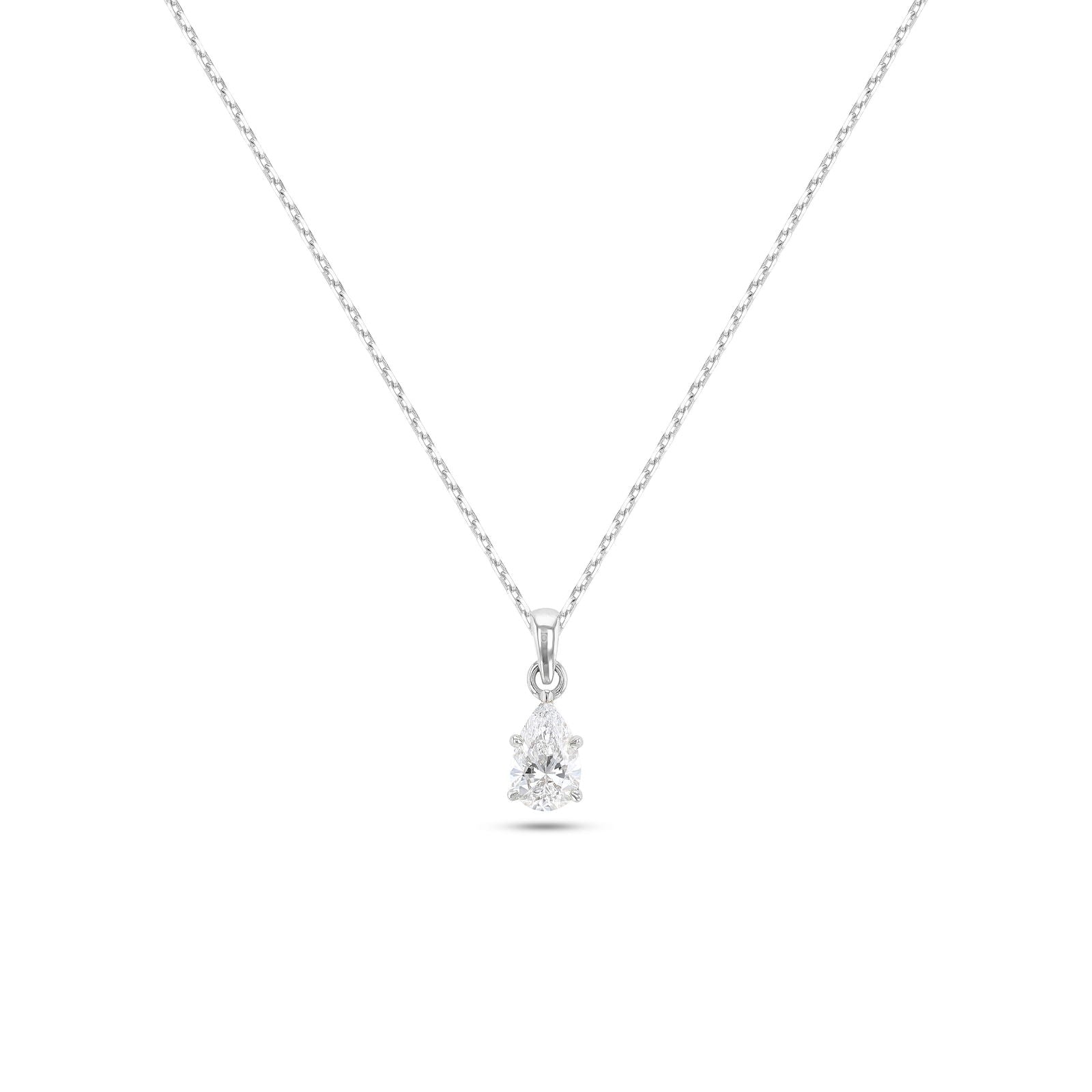 Pear Shape Diamond Solitaire Necklace (Certified)