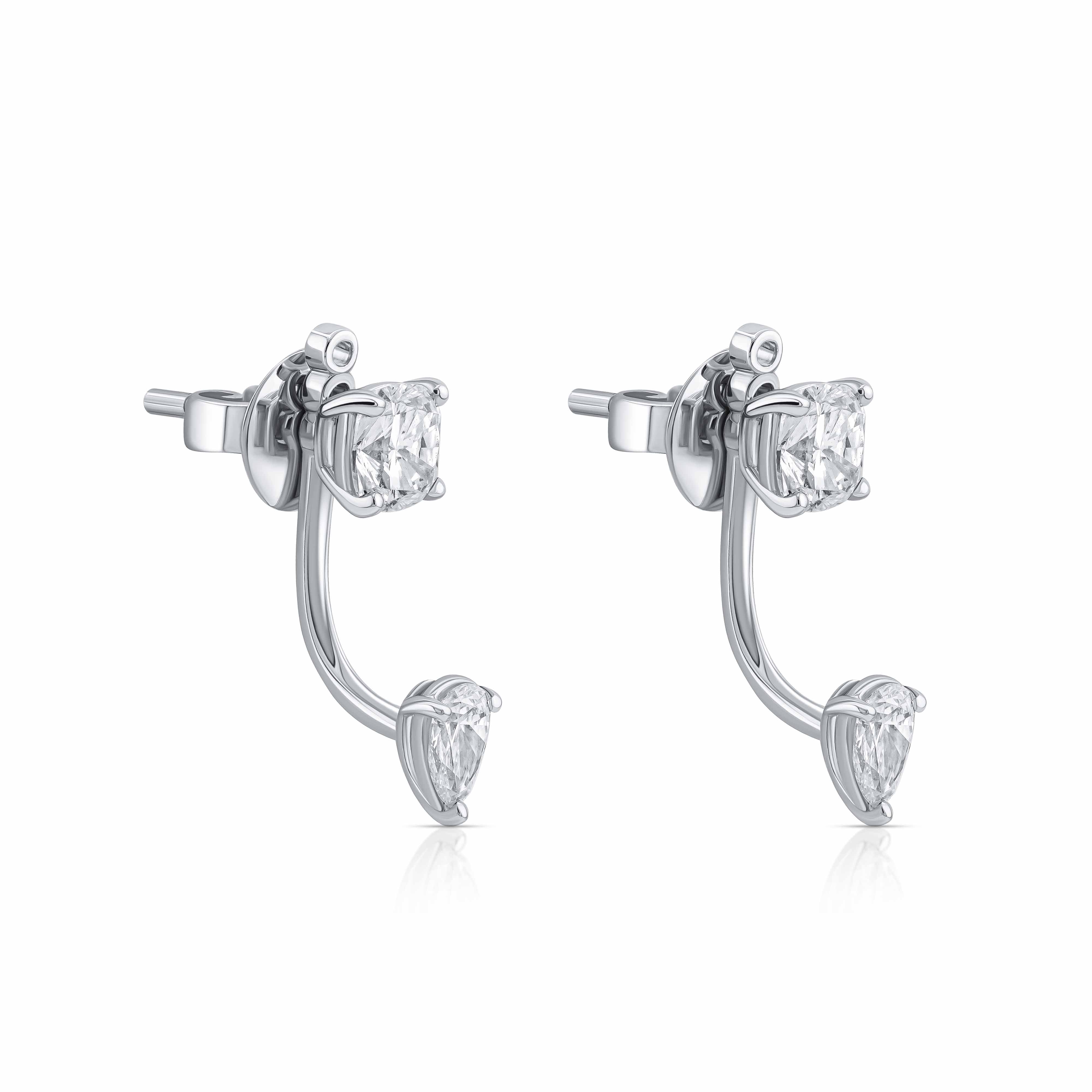 Dual Diamond Jacket Earrings – Cushion & Pear Drop
