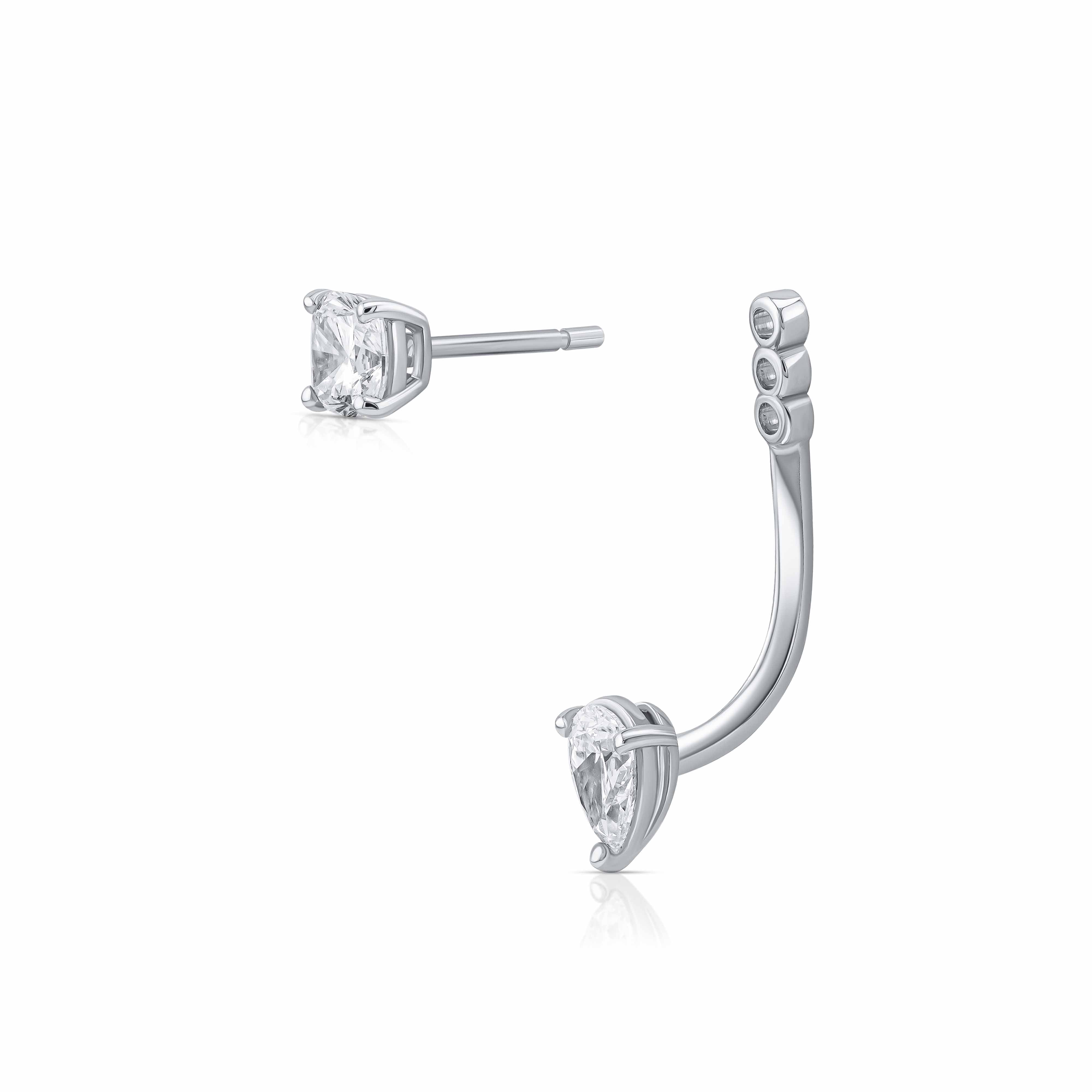 Dual Diamond Jacket Earrings – Cushion & Pear Drop
