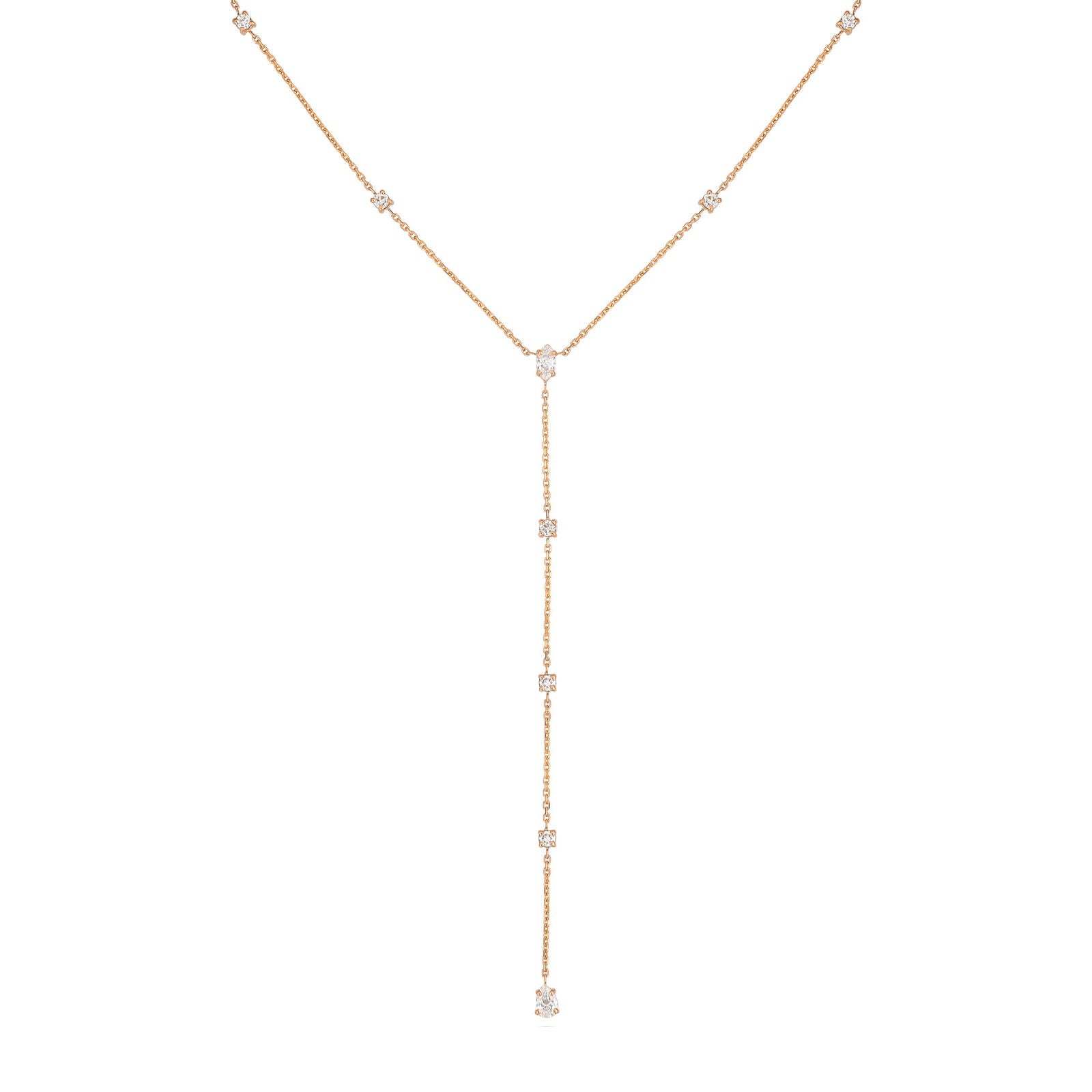 Gaia Long Drop Diamond Necklace in Rose Gold