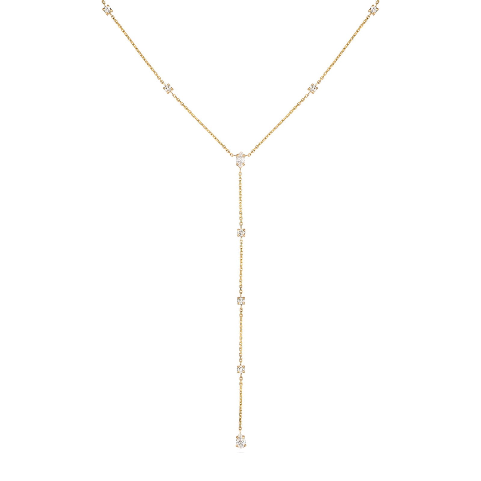 Gaia Long Drop Diamond Necklace in Yellow Gold