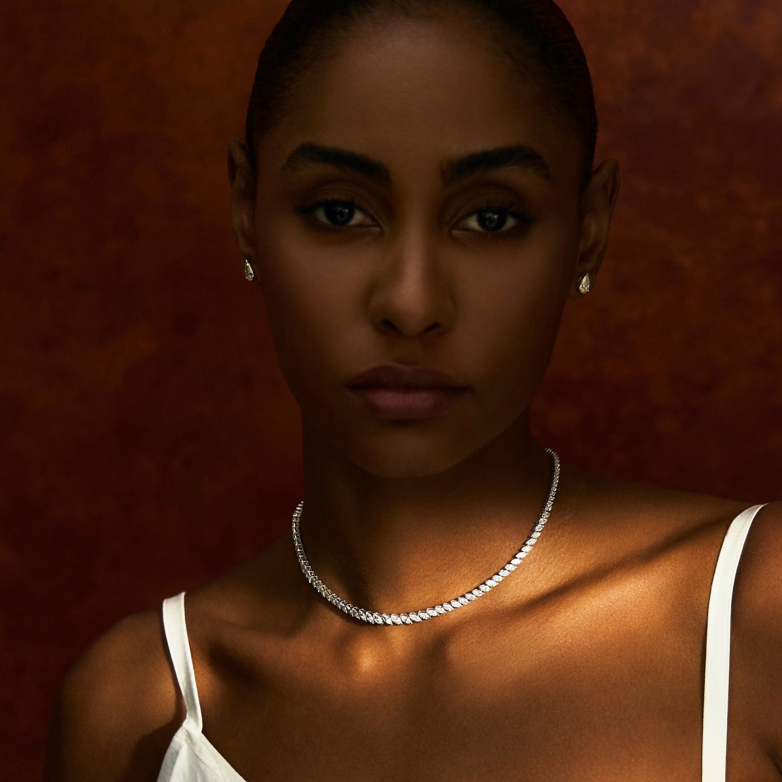 Graduated Marquise Lab Diamond Tennis Necklace (Certified)