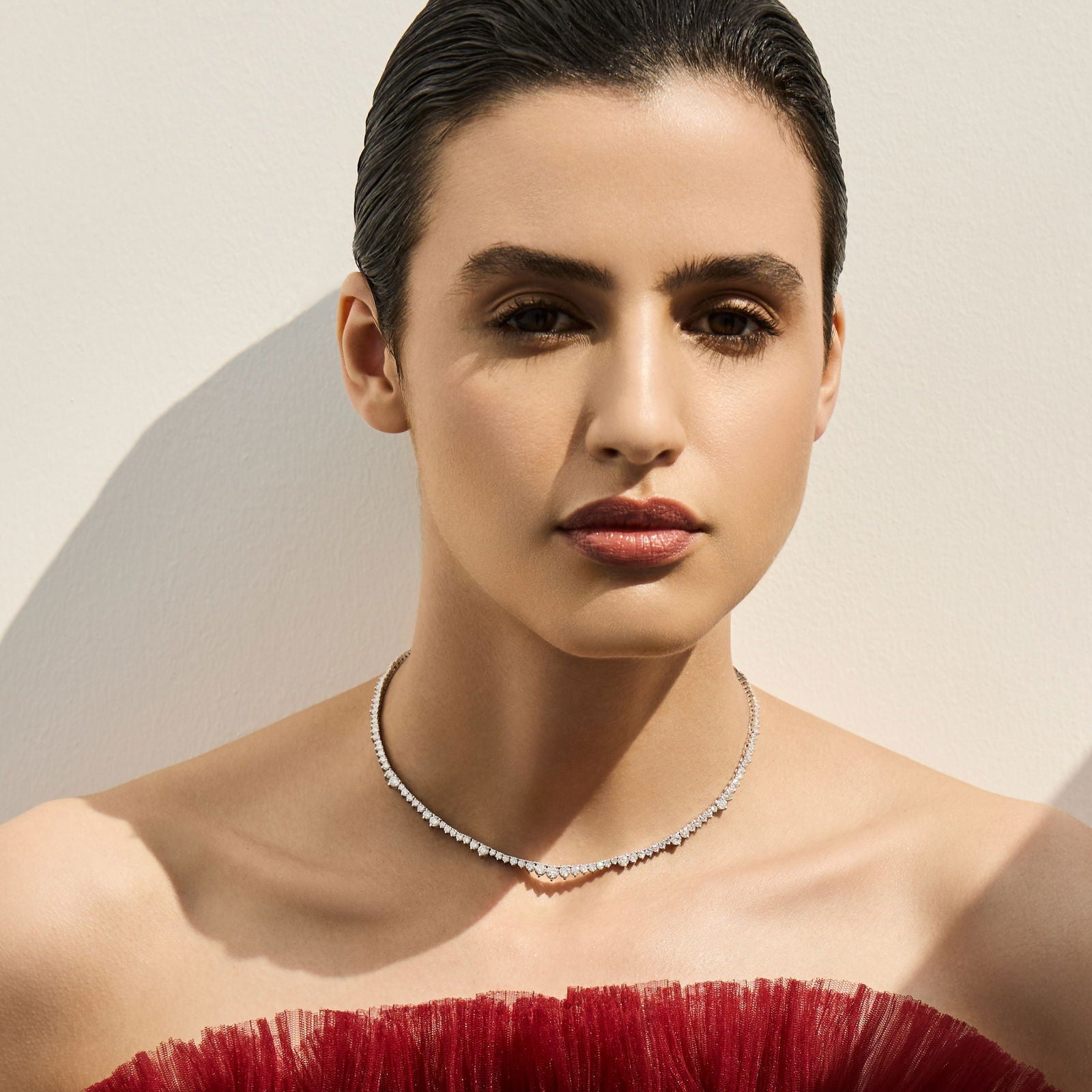 Graduated Round Brilliant Lab Diamond Tennis Necklace