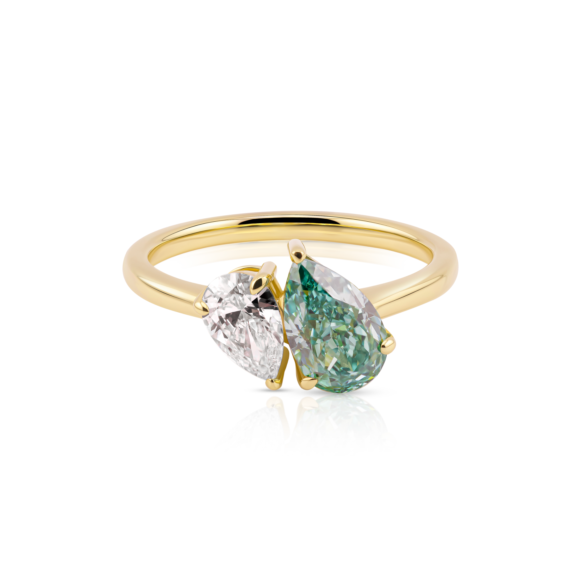 Fancy Vivid Bluish Green Toi et Moi Diamond Ring
