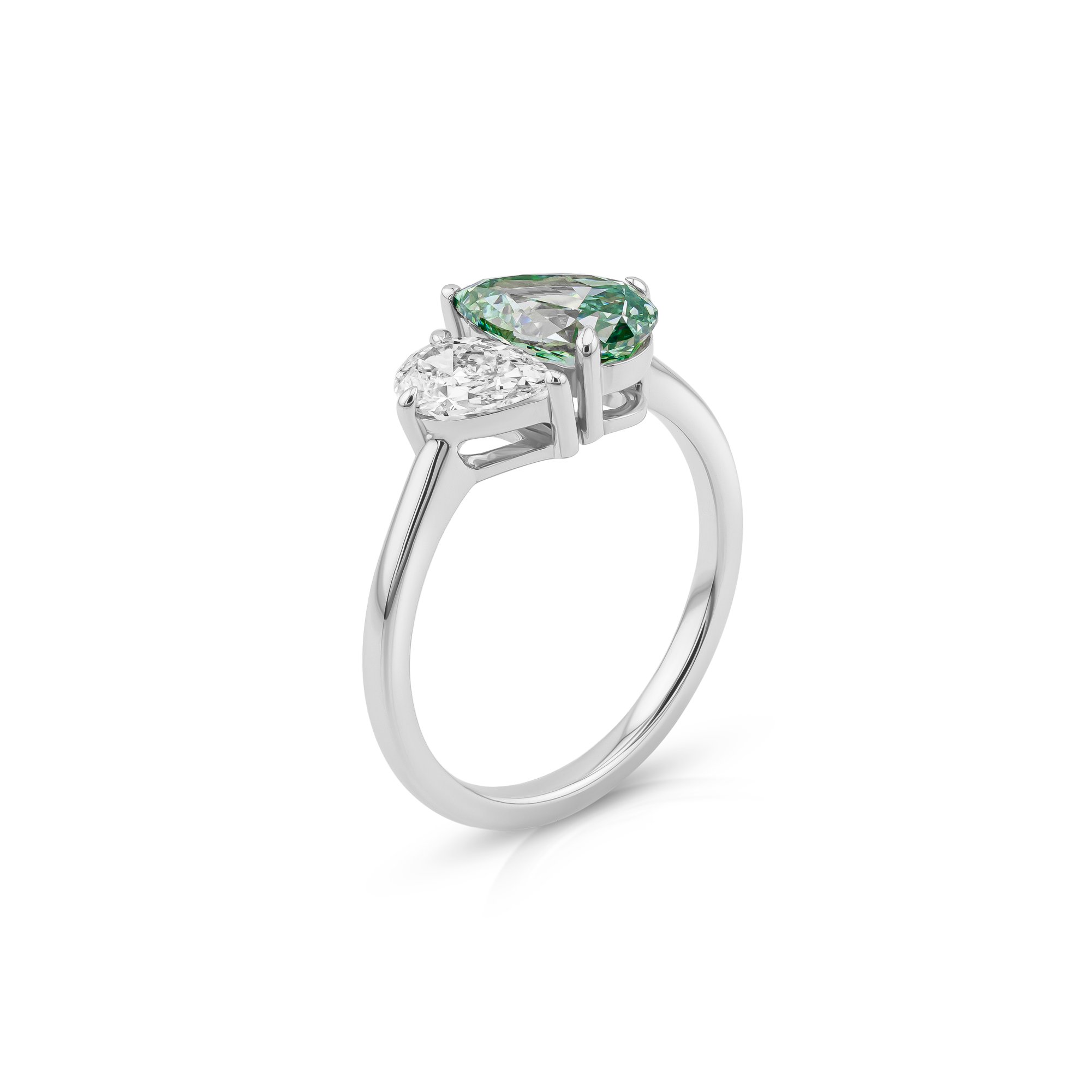 Fancy Vivid Bluish Green Toi et Moi Diamond Ring
