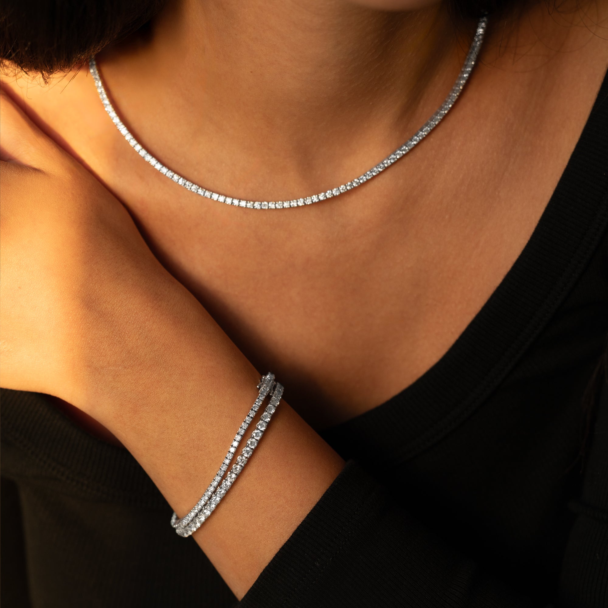 Classic Diamond Tennis Necklace and Bracelets