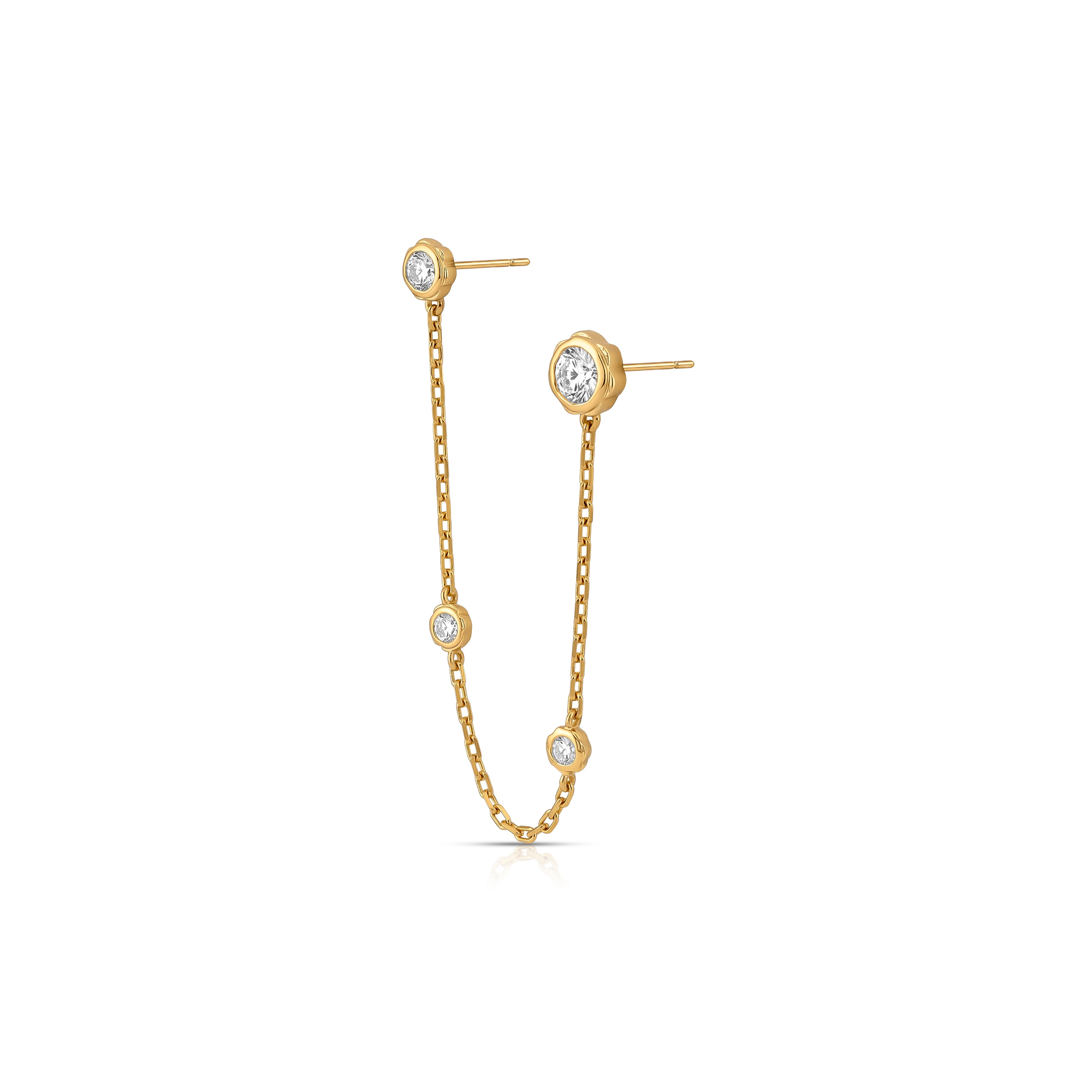 Bloom Double Diamond Earring with Chain