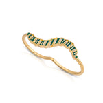 Pleated Ola Two Finger Gold Ring (Green Enamel)