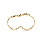 Pleated Ola Two Finger Gold Ring (Green Enamel)