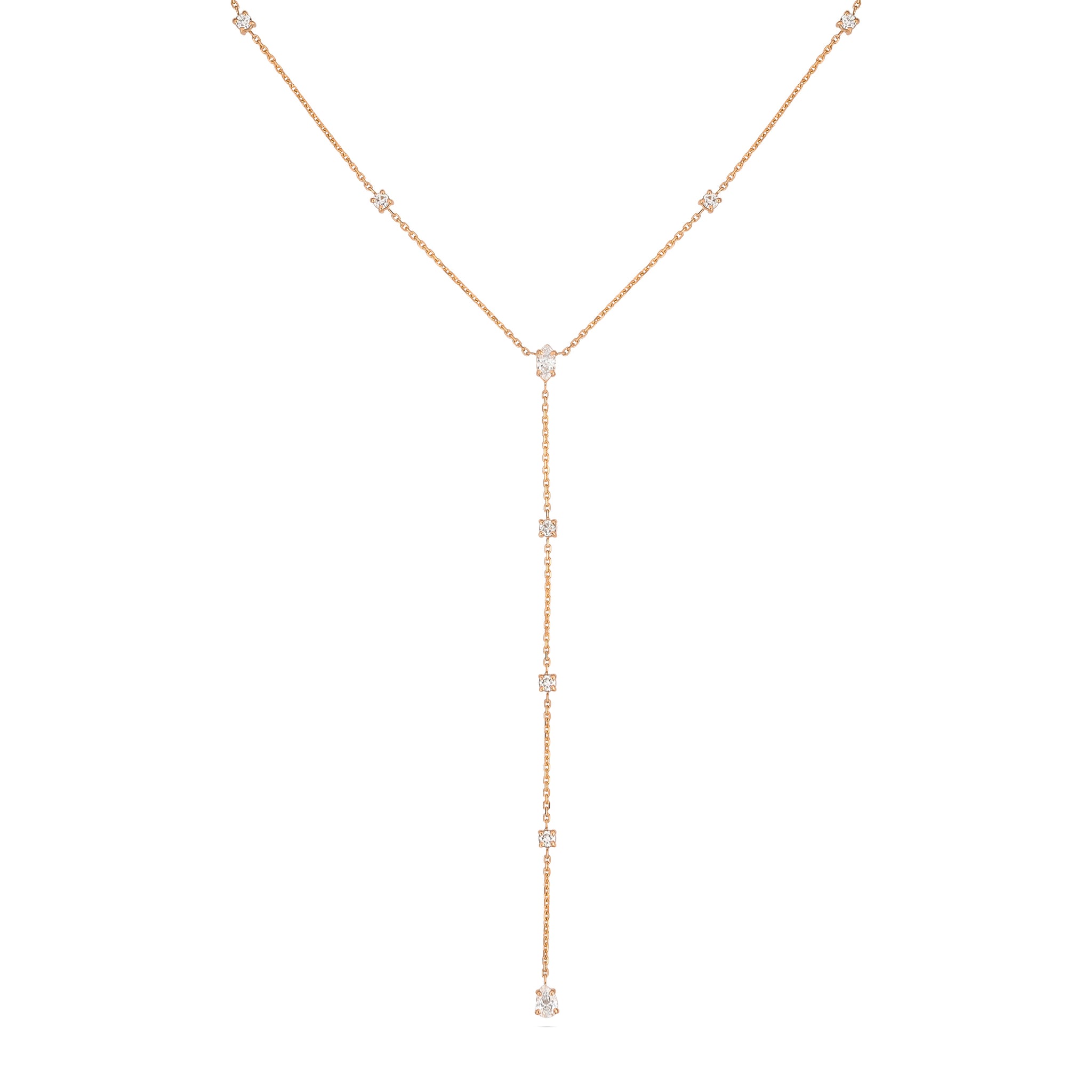 Gaia Long Drop Diamond Necklace in Rose Gold
