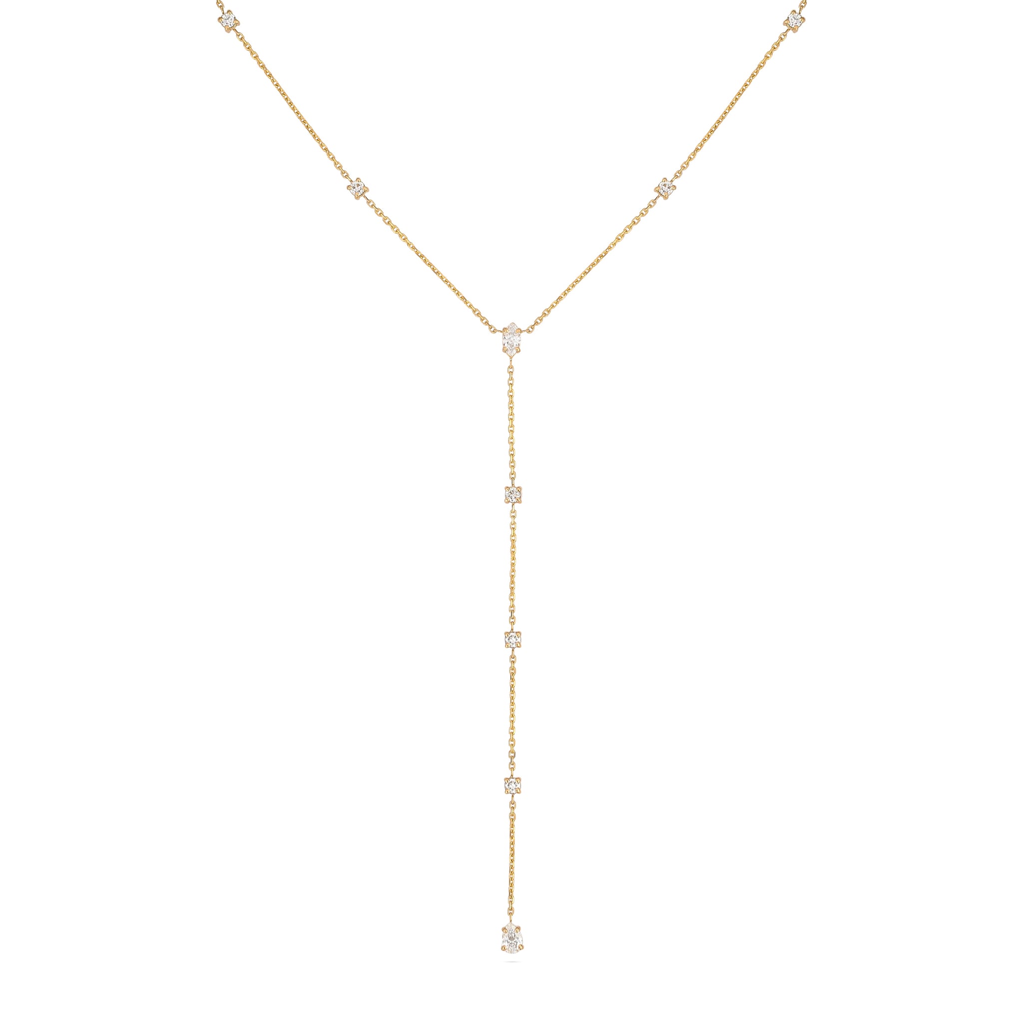 Gaia Long Drop Diamond Necklace in Yellow Gold