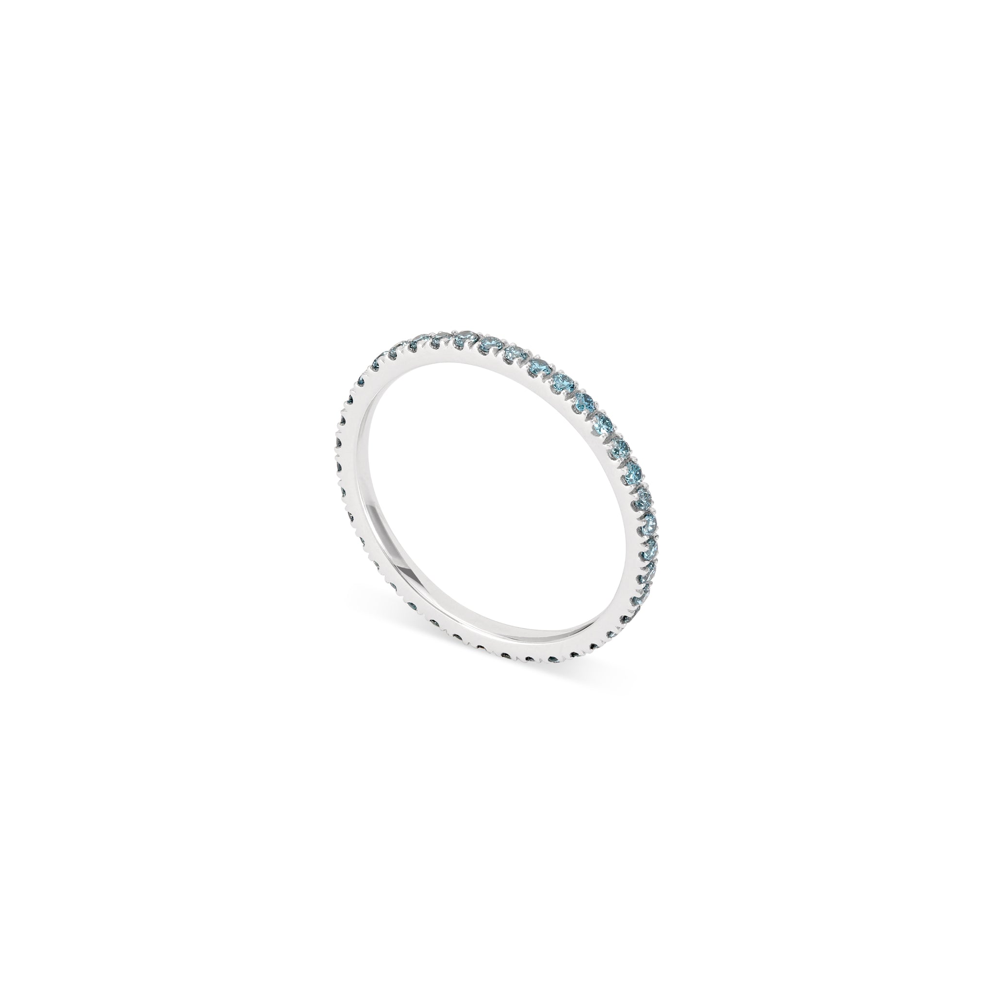Skinny Diamond Eternity Ring with Blue Diamonds in White Gold